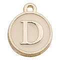Golden round charm with cream enamel finish featuring a serif capital letter D - 1 Piece (12x14mm) / Champagne - Letter D