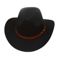 Classic black western cowboy hat with brown leather band and metal rivets detail - One Size / Black