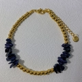 18k gold plated stainless steel bead bracelet with navy blue natural stone for women - 2# Blue Sandstone