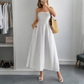 Elegante witte strapless A-lijn maxi-jurk voor dames in een lichte minimalistische setting - M / Wit