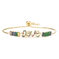 Gold adjustable bracelet with colorful zircon LOVE charm and heart eye accents - LOVE Letter Shape