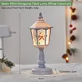 White hexagonal Christmas snow lantern with snowman and warm led lights, 21cm height - Water Filled Hexagonal Lamp - White Snowman