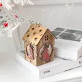 Nordic wooden Christmas cabin ornament with reindeer cutout and warm LED lighting glow - Colorful House - Reindeer