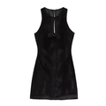 Elegant black velvet sleeveless mini dress with cutout bow design on white background - S / Black
