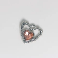 Silver alloy heart pendant with orange-pink crystal and sparkling stone accent - Champagne
