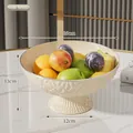 Creamy white high-footed fruit bowl with geometric diamond patterns in a 26cm diameter size - Cream