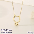 Collar minimalista de acero inoxidable dorado con colgante de gato y dimensiones de producto - Dorado