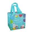 Sac cabas de Pâques bleu clair avec motifs de lapins et œufs colorés - XH38-Horizontal