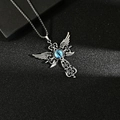 Silver devil eye wing cross necklace with blue stone on black textured background - With 70CM Chain / Blue Evil Eye Wings - 70CM