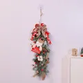 Guirlanda de Navidad de 55cm con Papá Noel, lazo rojo y piñas para decoración de pared - 55cm Colgante de Ratán