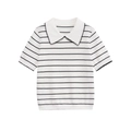 Polo in maglia bianca a righe nere con elegante dettaglio in pizzo sul colletto - S / Bianco con strisce nere
