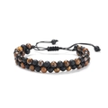 Bracelet tressé double rang en œil de tigre et onyx mat avec cordon réglable noir - 352 Double Couche Oeil de Tigre 6mm