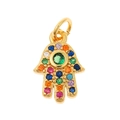 Golden Hamsa hand charm with multicolored zircon stones for DIY jewelry making - Hamsa Hand Style/P37-3