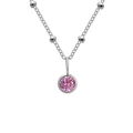Silver bead chain necklace featuring a round pink gemstone pendant in a bezel setting - October Pink - Silver