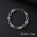 11mm wide silver stainless steel chain bracelet with minimalist industrial link design - 21cm / Silver/11mm Polished Oval Link Bracelet