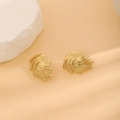 Golden layered abstract wavy earrings with elegant polished texture and luxury finish - E6204-7-Layered Feather