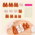 Unghie finte a mandorla media con motivi a foglie autunnali ambra e bianco - 2XB1-13694 Arancione Caramello Foglia di Acero In Scatola (Incl. Lima per Unghie/Colla Gelatina)