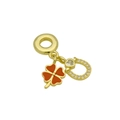 Detail of 18k gold-plated lucky charm with orange enamel clover and zircon horseshoe - Gold/Red