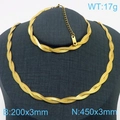 Gold stainless steel braided herringbone chain jewelry set with necklace and bracelet - 3mm Gold 2-Layer Braid (Bracelet 18cm + 5cm Extender)