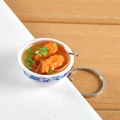 Miniature blue and white porcelain noodle bowl keychain with shrimp and green onions - Red Shrimp Noodles