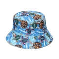 Detail of blue sun bucket hat featuring turtle print with precise double-stitching texture - M (56-58cm) / Bright Blue Turtle