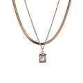 Double-layered rose gold snake chain necklace with rectangular clear gemstone pendant - Rose Gold