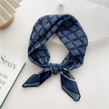 Navy blue floral cotton linen neck scarf tied in a stylish bow knot for women - Navy Floral