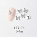 Detailed view of silver butterfly nail charms with micro-pave crystals in 6x7mm size - Silver Large Rhinestone Butterfly (7174)