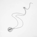 Collana con medaglione flottante in acciaio inossidabile argento con cornice tonda traforata - Ciondolo Tondo Argento Specchio Catena in Acciaio Inossidabile (A61-6-35)