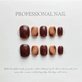Short square press-on nails with amber marble texture and glossy deep brown finish - Extra Small (XS) / Caramel Smudge Amber