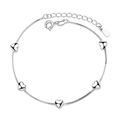 Elegante bracciale a cuore in argento con ciondoli lucidi e catena regolabile - Cinque Cuori / Oro Bianco