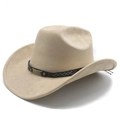 Cappello da cowboy in camoscio beige con fascia in pelle, borchie e cuciture blu - M (56-58cm) / Cammello Chiaro (Scamosciato)