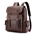 Brown vintage PU leather backpack with buckle straps and multiple pockets on white background - Dark Brown