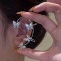 Elegant silver ear cuff with sparkling crystal butterflies on the earlobe - 2# Silver Butterfly - Left Ear