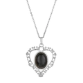 Collier à pendentif cœur vintage avec pierre d'onyx noire et finition en métal argenté - Onyx Noir