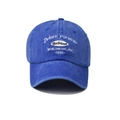 Detailed embroidery of J'adore Forever lettering on navy cotton baseball cap - Adjustable / 1991 Lake Blue