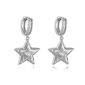 Detail of silver star earrings with white cubic zirconia inlay on white background - Silver Star With White Zircon