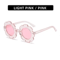 Cute light pink flower-shaped sunglasses for kids featuring glitter details - Transparent Pink Glitter Frame Pink Lens