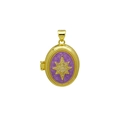 Détail du médaillon ovale plaqué or 18K avec émail violet et motif étoile étincelant - Style Étoile Violette Pendentif Seul (Sans Chaîne) (DN251240-H)