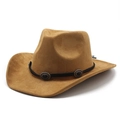 Cappello da cowboy classico in pelle scamosciata marrone con tesa larga e conchos in metallo - M (56-59cm) / Scamosciato Cachi