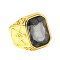 Men's gold-plated Masonic ring featuring a large rectangular grey faceted gemstone - US 7 / Gold Grey Gem