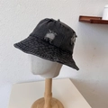 Chapeau bob en jean noir délavé avec bords effilochés et détails usés vintage - Taille unique / Gris