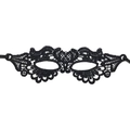 Detailed close-up of intricate black lace mask weaving patterns on a plain white background - Floral Heart
