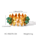 Dettaglio delle dimensioni dell'anello a corona con perle verdi e bianche su sfondo bianco - Verde (HC-R30278-GN)