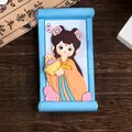 Ancient Chinese beauty Xi Shi resin ornament with orange Hanfu on blue scroll - Xi Shi Fridge Magnet