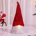 Gnome de Noël lumineux avec chapeau rouge à paillettes et nez LED pour décoration - Rouge