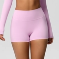 Dettaglio dei pantaloncini yoga lavanda a vita alta con compressione senza cuciture - S / Rosa Sakura