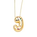 Gold plated 3D puffed letter J necklace with colorful inlaid zircon stones - Style J