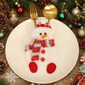 Snowman Christmas cutlery holder set on white plate with pine cone festive decor - Christmas Snowman Style