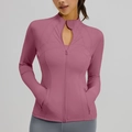 Slim fit yoga jacket in dusty rose color with stand collar and zipper closure - S / Dusty Pink